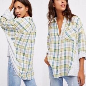 FREE PEOPLE One Of The Guys Plaid Oversized Button Up Top